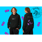 Purple QuotZee hoodie featuring Nokia-themed design, displayed on a hanger with a vibrant purple background.