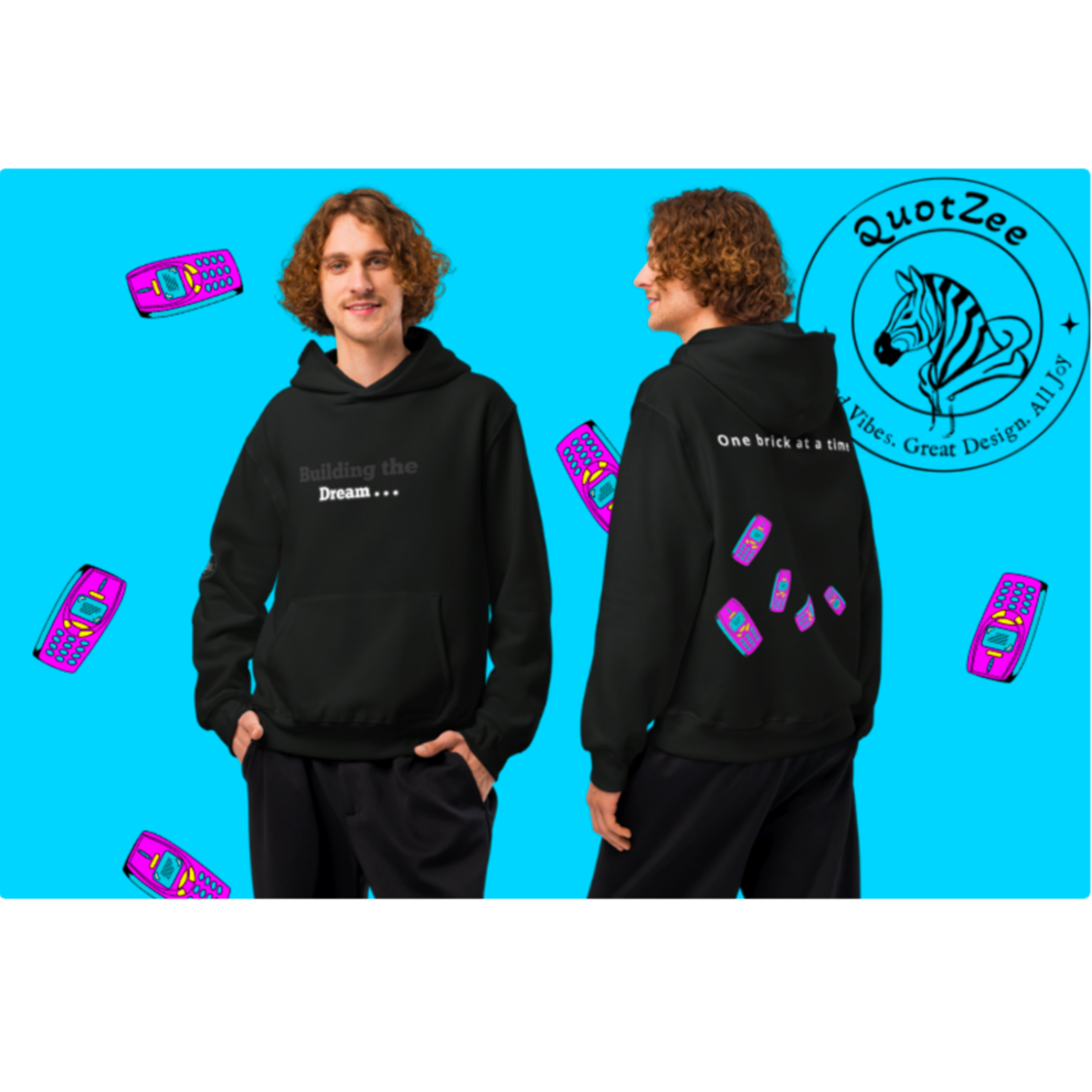 Purple QuotZee hoodie featuring Nokia-themed design, displayed on a hanger with a vibrant purple background.