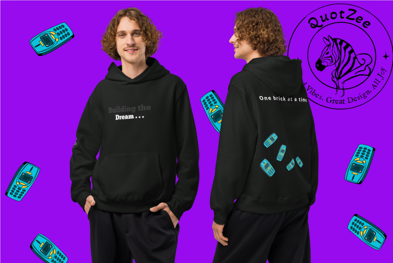 Blue QuotZee hoodie featuring a Nokia 📟 graphic design, casual fit, soft fabric, and stylish streetwear style.