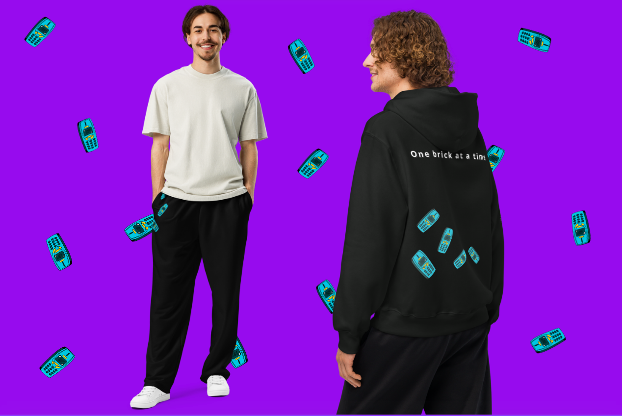 Blue QuotZee hoodie featuring Nokia-themed graphic design, casual fit, soft fabric, and comfortable style.