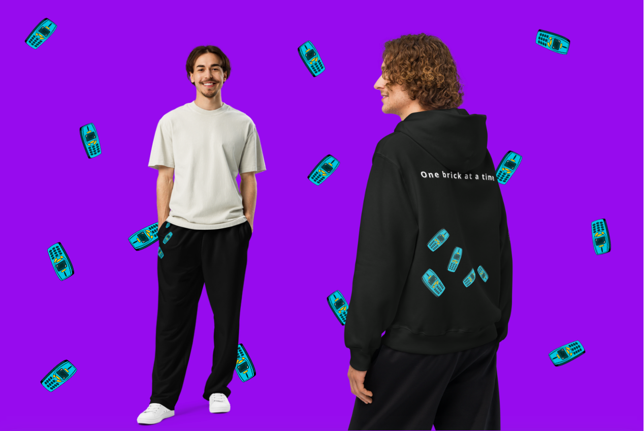 Blue QuotZee hoodie featuring a Nokia 📟 design, casual fit with front pocket, ideal for everyday comfort and style.