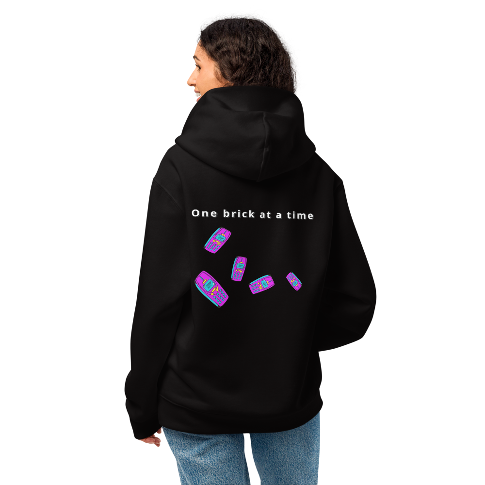 Purple Nokia QuotZee hoodie, unisex oversized heavyweight hoodie with black back, casual and comfortable clothing.