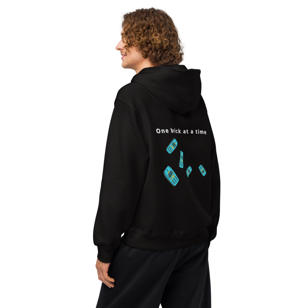 Blue Nokia QuotZee unisex oversized heavyweight hoodie showing the back detail and relaxed fit.