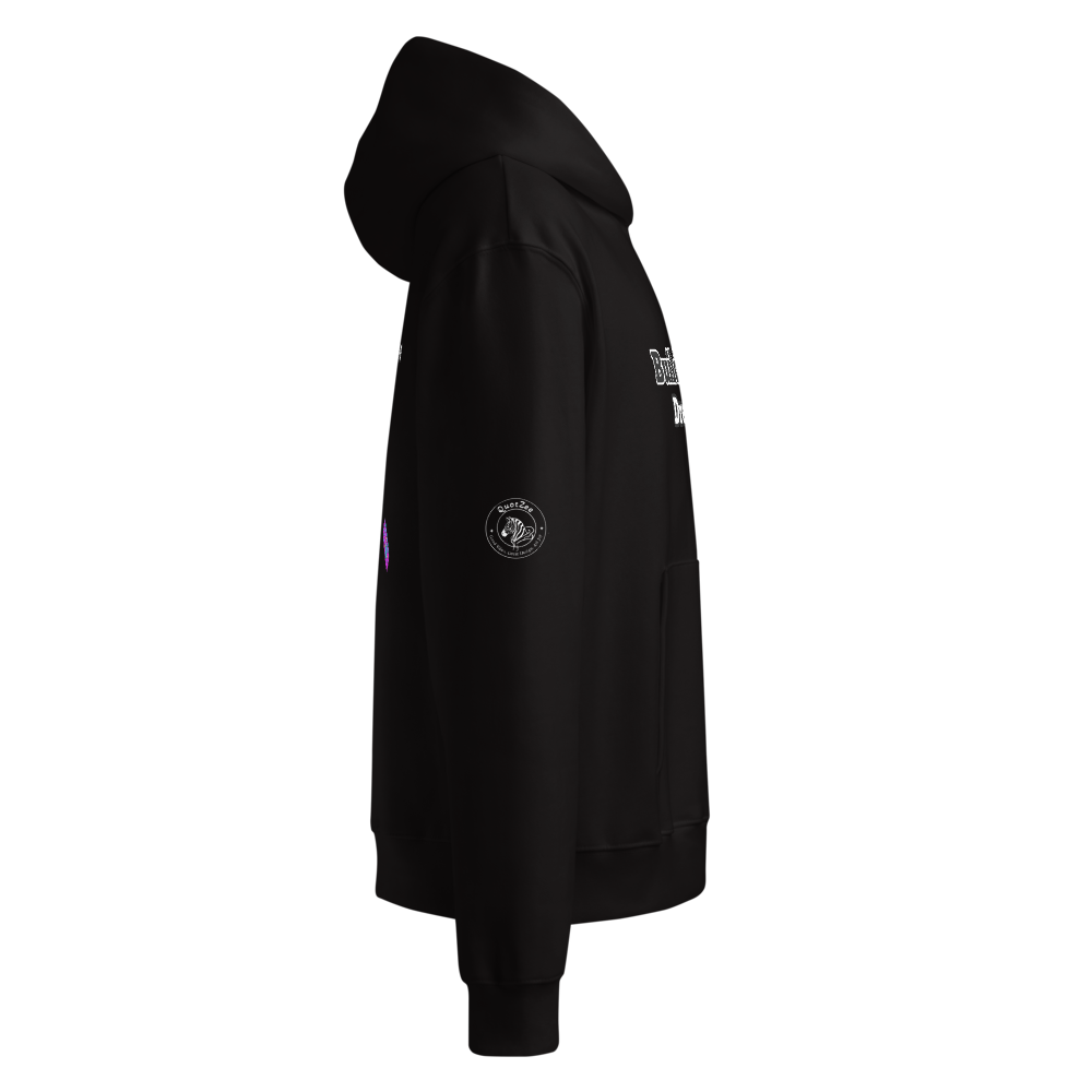 Purple Nokia QuotZee hoodie, unisex oversized heavyweight sweatshirt with a black background and bold design.
